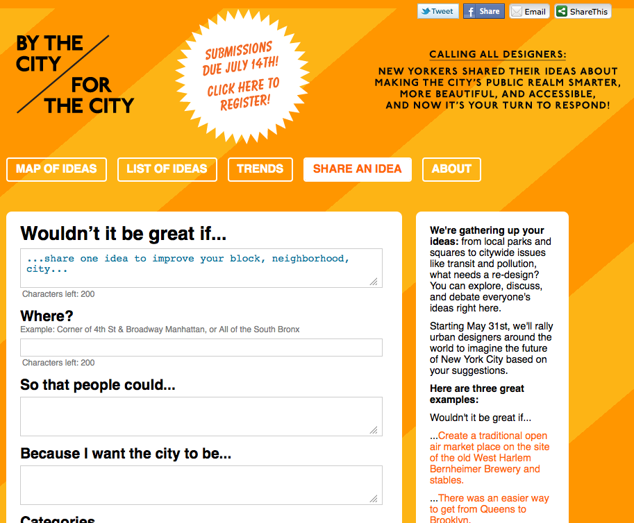 Screenshot of the By the City/For the City web application.