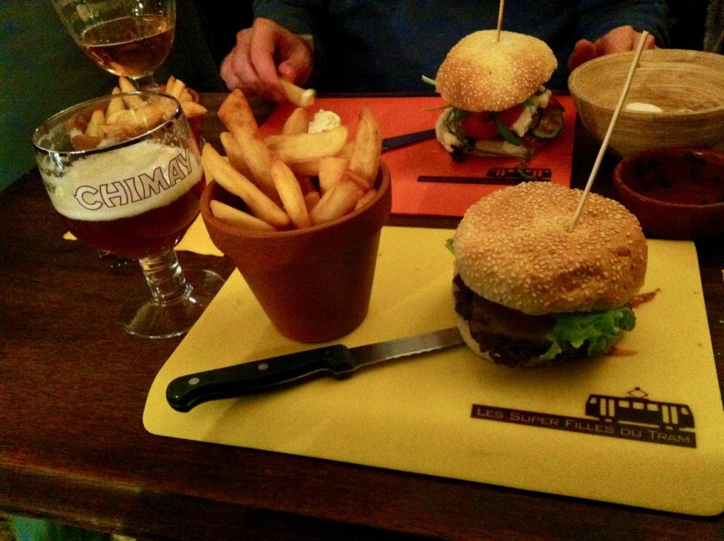 Photo of hamburger and french fries at Les Super Filles du Tram in Brussels