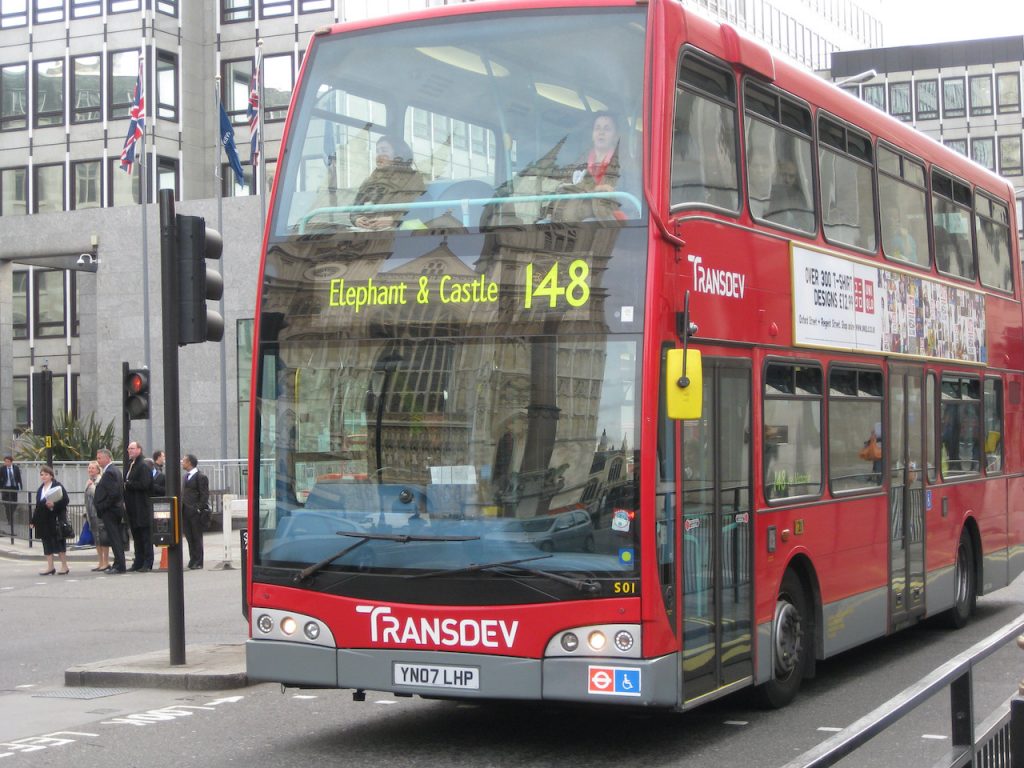 Photo of a London double deck bus (2009).