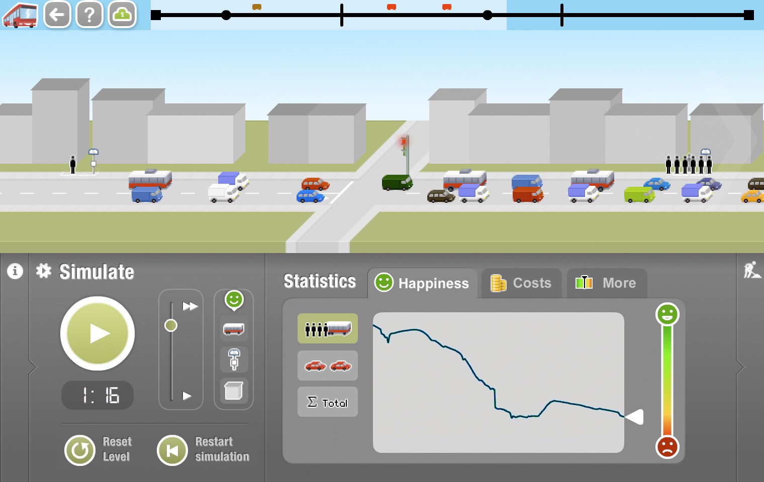 Screen shot from GreenCityStreets Busmeister public transport operations game.