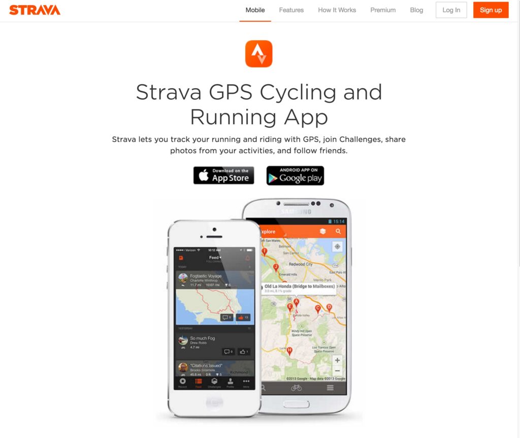 Screenshot of Strava App homepage June 2016.