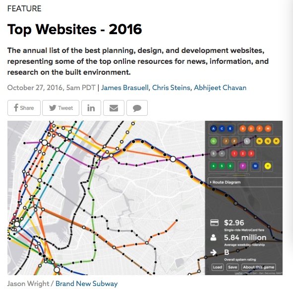 Screenshot Planetizen Best Websites of 2016 - showing mini metro game.