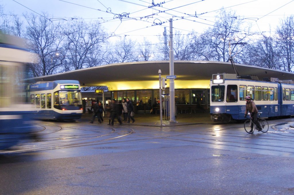 Trams at Bellevueplatz Zurich