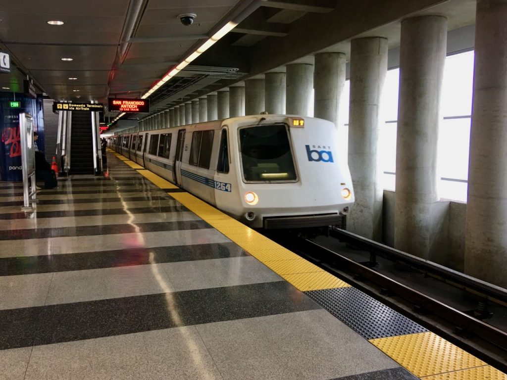 Photo of BART San Francisco Airport station platforms with train -2019.