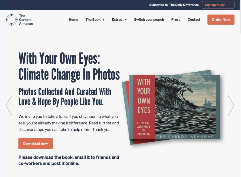Screenshot of the Carbon Almanac photo book website.